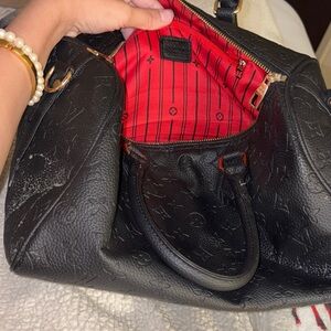 Louis Vuitton Black Shoulder Bag with Red Interior